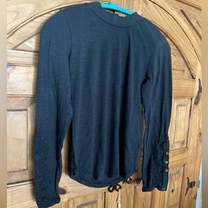 We The Free Black Long Sleeve Tee with Embroidered Cuffs